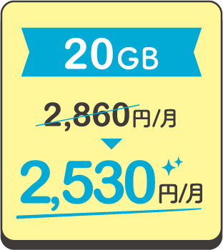 20GB 2,860円/月 ▶ 2,530円/月